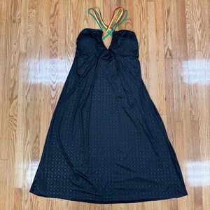 COOGI Y2K Rasta Deep-V Black Crisscross Strappy Back Stretchy Halter Maxi Dress